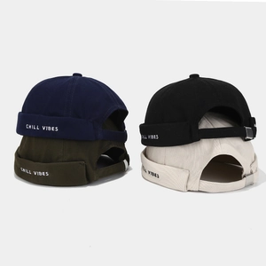 Brimless Docker Hat Cotton Miki Cap With Chill Vibes Letter Embroidery Adjustable Retro Street Style Unisex Accessory
