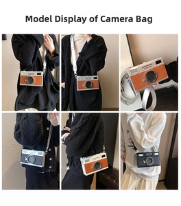 Miniature camera-shaped crossbody bag featuring retro PU leather and silver chain strap details