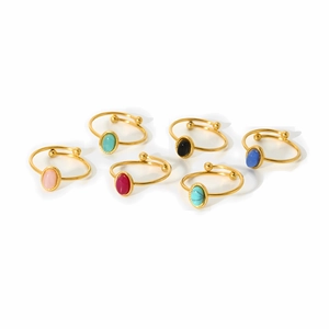 Vintage Ring-Set aus 18k vergoldetem Edelstahl mit bunten ovalen Natursteinen