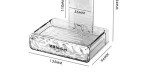 Detailed size chart showing 135mm length for wall-mounted clear acrylic soap dish