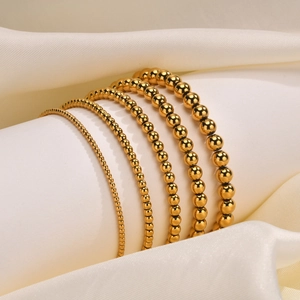 Minimalist Gold Round Ball Bead Bracelets Stainless Steel Polished Stackable Fashion Jewelry For Women Elegant Simple