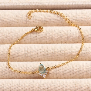 Unicorn rainbow bracelet with light blue waterdrop pendant and gold plated chain