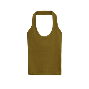 Débardeur en maille côtelée dos nu vert olive pour femme avec une coupe ajustée épurée