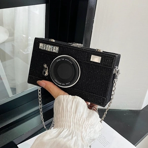 Creative Camera Shaped Crossbody Bag For Women Sequin Glitter PU Leather Chain Shoulder Purse Novelty Streetwear Mini Handbag