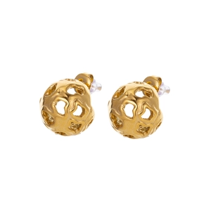 Minimalist 14K gold-plated stainless steel hollow oval textured stud earrings for women
