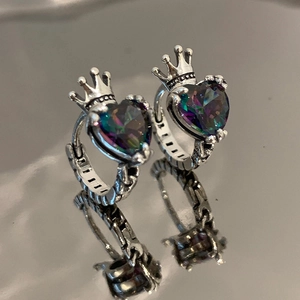 Vintage Crown Heart Zirconia Earring Hoops Luxurious Copper Rainbow Gemstone Earrings For Women Jewelry High End Accessory