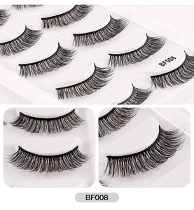 Macro detail of BF008 synthetic false eyelashes showing thick crisscross texture and curl