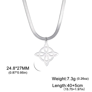 Silver stainless steel Witch's Knot necklace with hollow pendant and sleek snake chain
