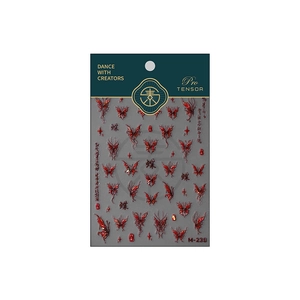 Self-adhesive red butterfly nail decals with embossed glitter stars for manicure art