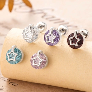 Star-patterned earrings set with colorful cubic zirconia and silver-colored metal