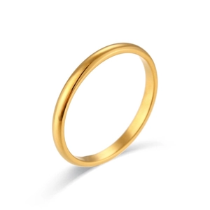 Minimalist 18K gold plated stainless steel band ring with polished finish on white background