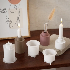 Moules en silicone cylindriques minimalistes pour bougeoirs en plâtre et décor en ciment