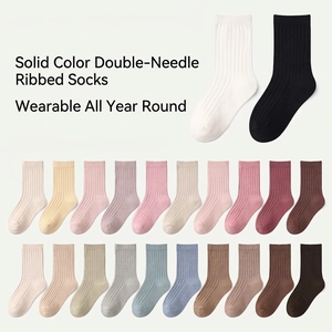 5-pair pack of ribbed cotton kids socks in 20 assorted solid colors for all seasons