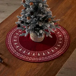 Knitted Christmas Tree Skirt Acrylic Vintage Snowflake Tree Pattern Round Holiday Home Party Decoration Rustic Nordic Style