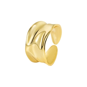 Minimalist golden open ring featuring a unique irregular wavy texture and polished finish