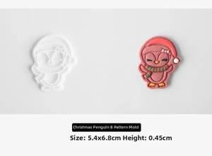 Detailed penguin cookie mold for Christmas baking with 5.4x6.8cm size and festive motifs