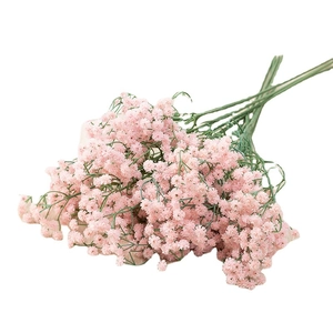 Pink artificial babys breath bouquet with realistic plastic flowers for wedding decor