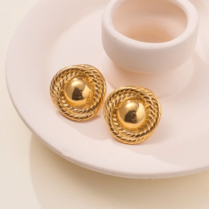 Elegant 18k gold plated stainless steel stud earrings with twisted rope texture design