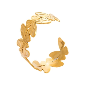 Minimalist 18k gold plated stainless steel open bangle with delicate butterfly design
