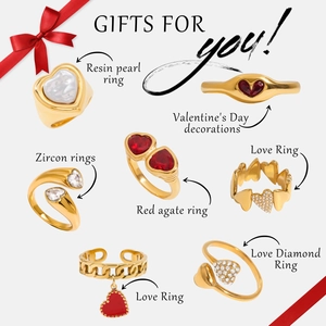 Anillo de Corazón de Acero Inoxidable Chapado en Oro Zirconia Perla Artificial de Resina Impermeable Hipoalergénico Joyería Regalo San Valentín Mujer