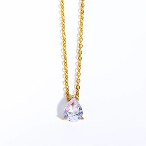 Minimalist 18K gold plated titanium necklace with a pear-shaped cubic zirconia pendant