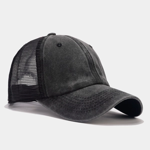 Retro washed cotton mesh baseball cap in dark gray with breathable trucker design
