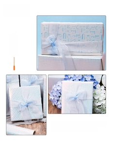 Blue geometric pattern gift wrapping tape and translucent ribbon set for DIY packaging