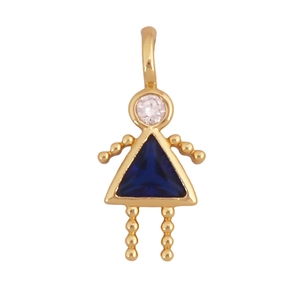 Détail du pendentif fille en laiton doré 18K avec pierre bleue et zircon brillant