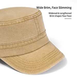 Classic khaki cotton cadet army cap with wide brim and reinforced stitching detail