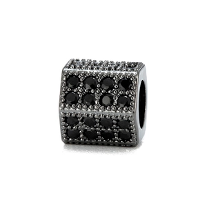 Perle hexagonale sertie de zircons noirs avec finition métal pour bijoux DIY