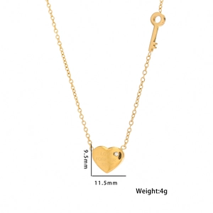 18k Rose Gold Heart Pendant Necklace with Key Charm and Love Forever 520 Engraving