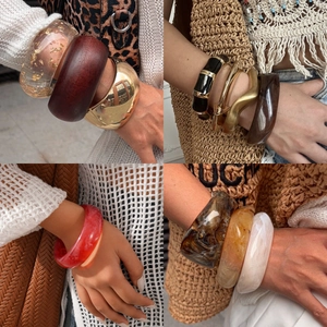 Vintage Resin Acrylic Bangle Bracelet For Women Irregular Open Cuff Fashion Jewelry Gold Plated Stainless Steel Accent