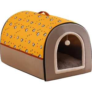 Yellow and grey warm semi-enclosed dome pet house for cats and small dogs