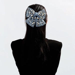 Fermaglio Per Capelli Fiocco Velluto Velluto A Coste Con Strass E Perla Artificial Simulata Molletta A Molla Vintage Per Donna