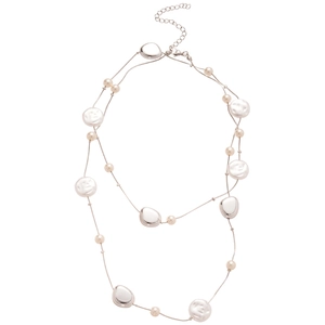 French vintage silver chain necklace with irregular pearls and metallic beads design