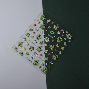3D embossed FrogPrince nail art stickers featuring cute crowns, rainbows, and flowers