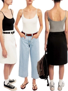Women Slim Fit Cami Tank Top Viscose Rib Knit Spaghetti Strap Solid Color Crop Top Summer Sleeveless