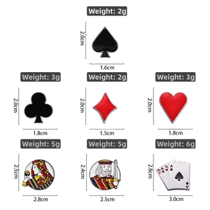 Detailed size and weight chart for enamel playing card suit pins and badges