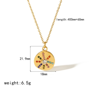 18k gold plated stainless steel necklace with colorful zircon relief pendant and sizing