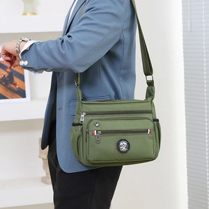 Men's green nylon multi-pocket crossbody shoulder bag for casual business commute use