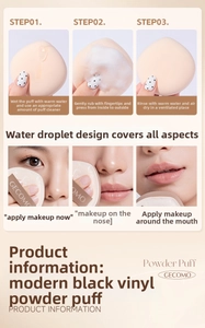 Detail of teardrop makeup puff for precise application around eyes and nose area