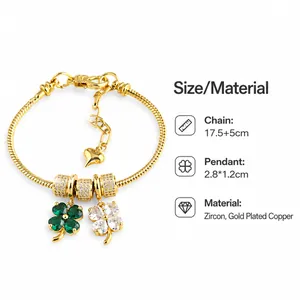 Clover pendant bracelet detail with 17.5+5cm chain length and zircon material