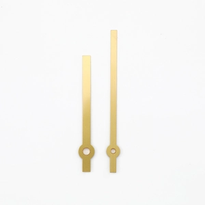 Polished gold aluminum clock hands set with brushed finish and minimalist linear design