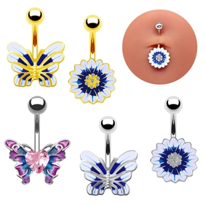 Damen Zinklegierung Zirkonia Schmetterling Sonnenblume Bauchnabelpiercing Herzform Emaille Nabel Piercing Körperschmuck