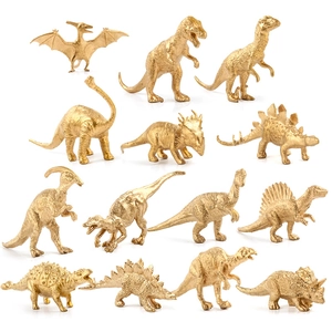 Gold Dinosaur Figures Plastic Simulated Animal Models For Party Favors Cake Toppers Home Desk Decor Kids Educational Toys