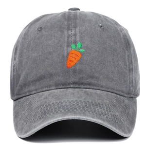 Casquette de baseball en coton délavé gris foncé avec broderie carotte pour loisirs