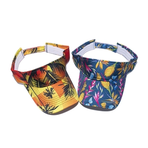 Women's tropical floral print faux silk sun visors for summer beach sun protection