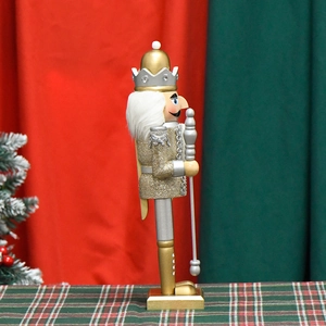 30cm gold and silver wooden nutcracker king ornament with glitter for Christmas decor