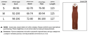 Detailed size chart for sexy backless summer maxi dress with bodycon measurements