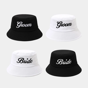 Bucket Hat Cotton Letter Embroidery Bride Groom Wedding Party Sun Cap Casual Outdoor Headwear For Couples